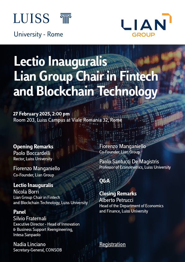 Lectio Inauguralis Lian Group Chair in Fintech and Blockchain Technology